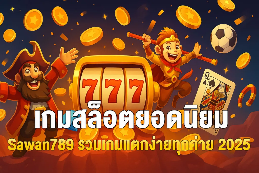 แบนเนอร์ภาพแนวนอนสำหรับหน้า เกมสล็อตยอดนิยม Sawan789 แสดงกราฟิกสล็อตสไตล์ทันสมัย สีสันสดใส มีธีมเกมหลากหลายแบบ เช่น ตู้สล็อต, ตัวละครจากเกม และบรรยากาศการเดิมพันที่น่าดึงดูด เหมาะสำหรับใช้ในเว็บไซต์พนันออนไลน์